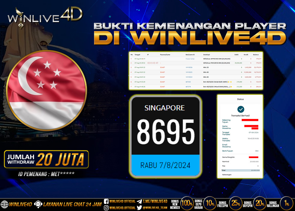 WINLIVE4D JACKPOT TOGEL SINGAPORE Rp.20.000.000.,- LUNAS